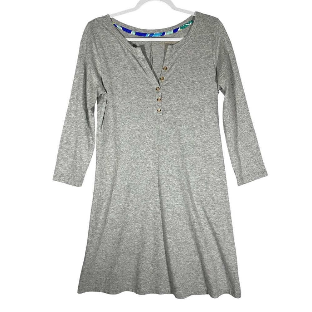 Lilly Pulitzer Banyan Dress Sz S Heather Grey Henley Cotton Jersey Beach Neutral